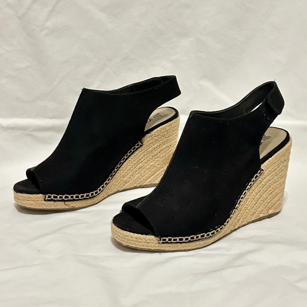 Brash Peep Toe Wedge Platform Sandal Black Suede